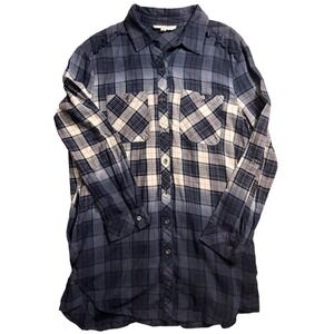 BD Collection Plaid Button‎ Up Shirt Dress Blue White Red Ombre Size S